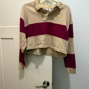 Adidas Tan and Red Colorblock Crop Polo